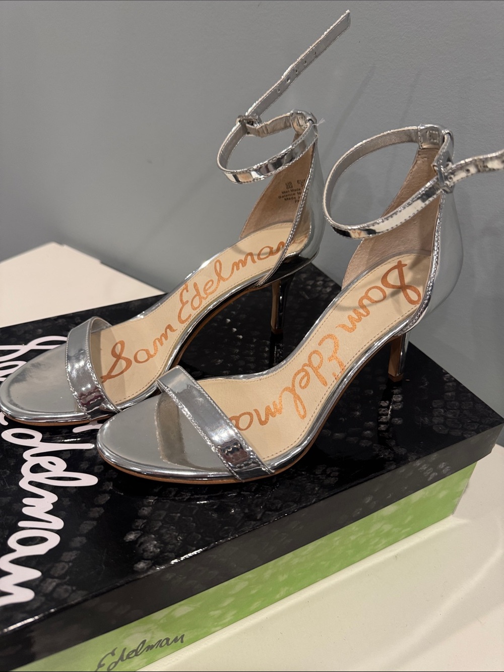Sam Edelman Silver Open-Toe Ankle-Strap Heels